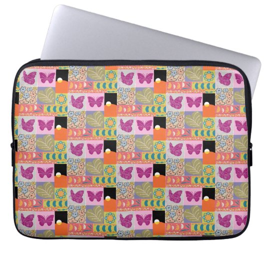 Farbige Patchwork GERAHMT Vintag Laptopschutzhülle (Vorderseite)