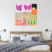 Farbige Patchwork-GERAHMTE Blume Vintag Leinwanddruck (Insitu (Schlafzimmer))