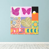 Farbige Patchwork-GERAHMTE Blume Vintag Leinwanddruck (Insitu (Holzboden))