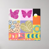 Farbige Patchwork-GERAHMTE Blume Vintag Leinwanddruck (Vorderseite)