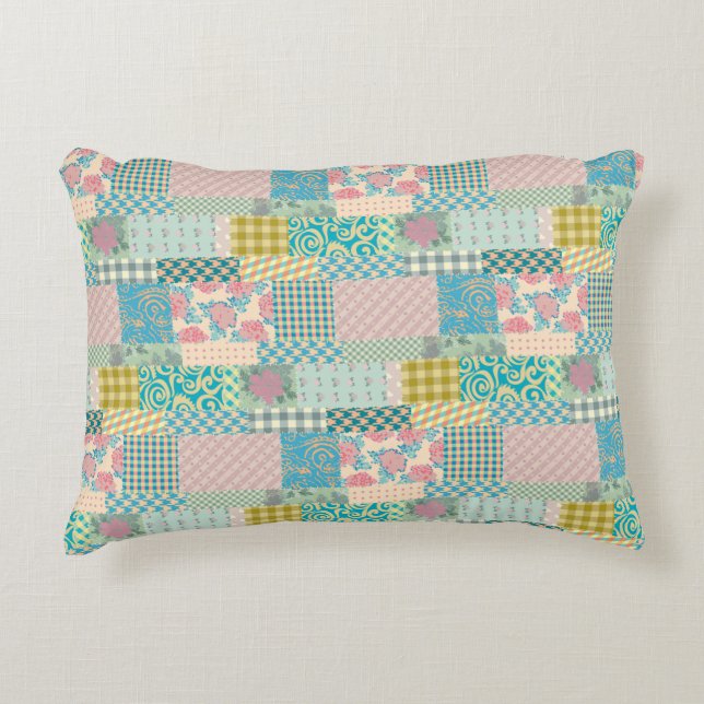 Farbige Patchwork Muster Blume Kariert Streifen Dekokissen (Vorderseite)