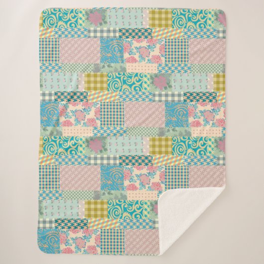 Farbige Patchwork Muster Blume Kariert Streifen Sherpadecke (Vorderseite)