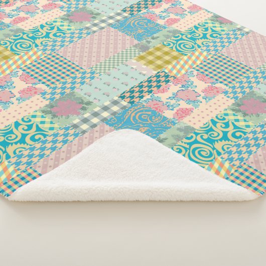 Farbige Patchwork Muster Blume Kariert Streifen Sherpadecke (3/4)