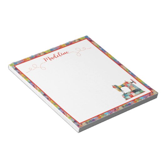 Farbige Patchwork-Nähmaschine Notizblock (angewinkelt)