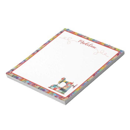 Farbige Patchwork-Nähmaschine Notizblock (Rotiert)
