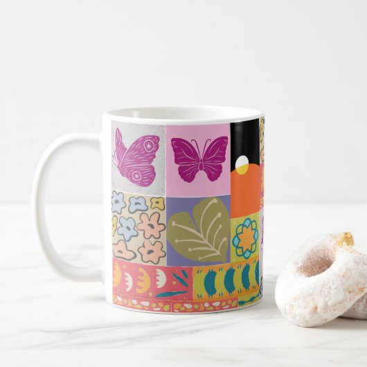 Farbige Patchwork RAHMEN vintage Kaffeetasse (Mit Donut)