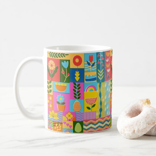 Farbige Patchwork-Rahmung vintage Kaffeetasse (Mit Donut)