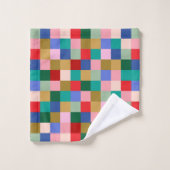 Farbige Patchwork-Schachbrett-Moderne Geometrie Badhandtuch Set (Waschlappen)