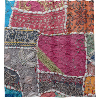Farbige Patchwork-Teppiche Details Duschvorhang