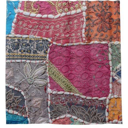 Farbige Patchwork-Teppiche Details Duschvorhang (Vorderseite)