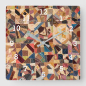 Farbige Patchworkdecke Rustikales Nähzimmer Quadratische Wanduhr (Vorderseite)