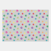 Farbige Paw-Druckmuster auf Schwarz-weißem Grau Geschenkpapier Set (Vorderseite 3)