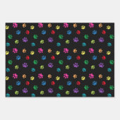 Farbige Paw-Druckmuster auf Schwarz-weißem Grau Geschenkpapier Set (Vorderseite)