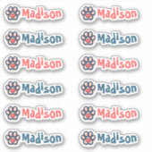 Farbige Paw Print and Heavy Individuelle Name Labe Aufkleber (Vorderseite)