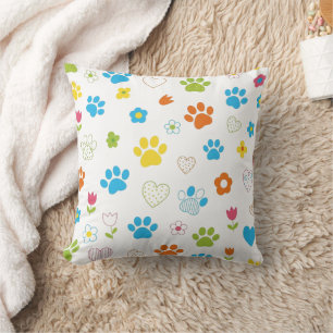 Farbige Paw Print-, Herz- und Blume-Muster Kissen