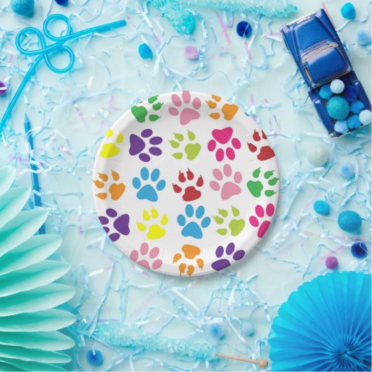 Farbige Paw Print Paper-Teller Pappteller (Party)