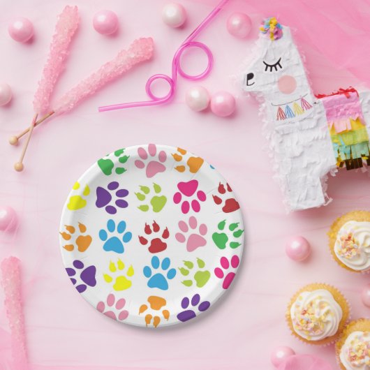 Farbige Paw Print Paper-Teller Pappteller (Party)