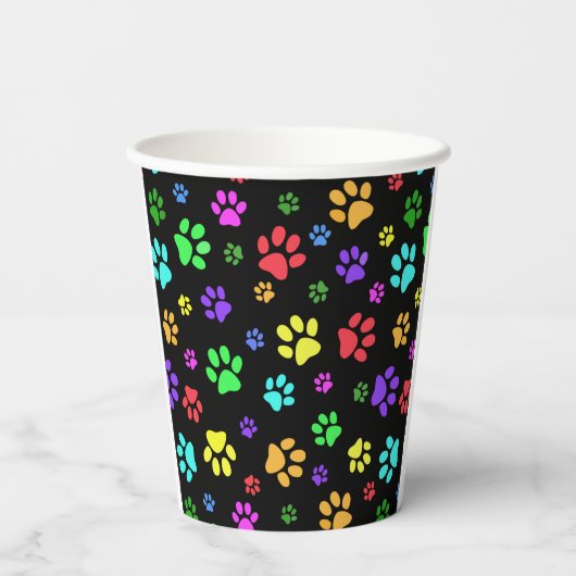 Farbige Paw Prints Design Paper Cup Pappbecher (Rückseite)