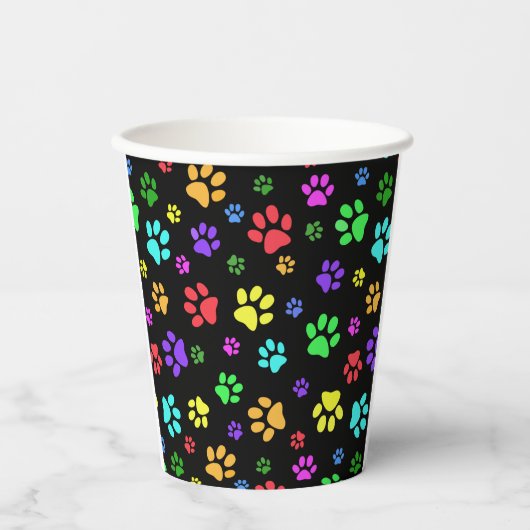 Farbige Paw Prints Design Paper Cup Pappbecher (Vorderseite)