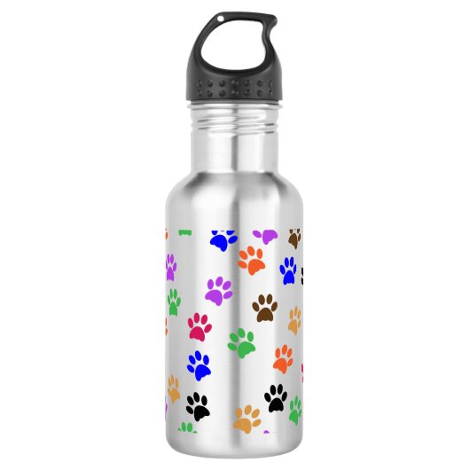 Farbige Paw-Prints Edelstahlflasche (Vorderseite)