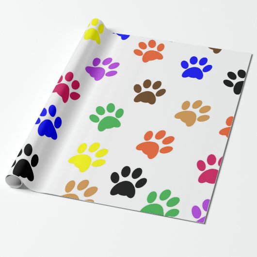 Farbige Paw-Prints Geschenkpapier (Ungerollt)