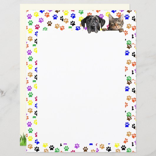 Farbige Paw-Prints mit Hund und Katze 8,5 x 11 (Vorne/Hinten)