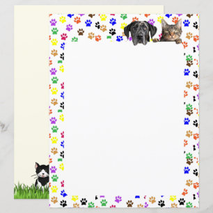 Farbige Paw-Prints mit Hund und Katze 8,5 x 11