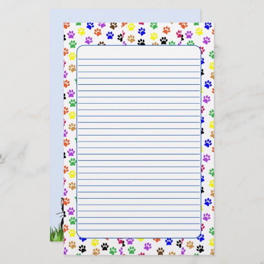 Farbige Paw-Prints mit Hunde- und Katzenverschluss Briefpapier (Vorne/Hinten)