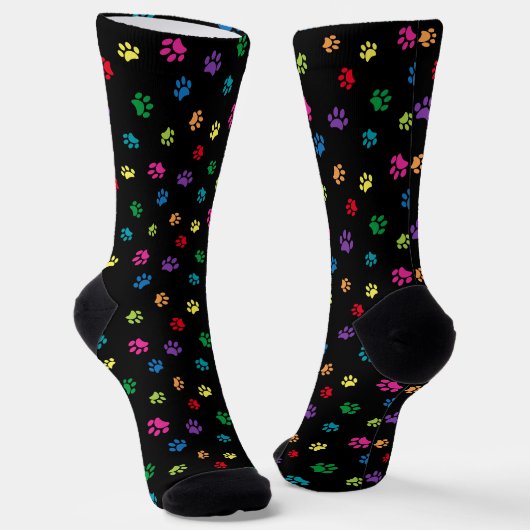 Farbige Paw Prints Muster schwarz Socken (Gewinkelt)