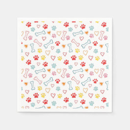 Farbige Paws, Herz und Knochen Doodle Papier Napki Serviette
