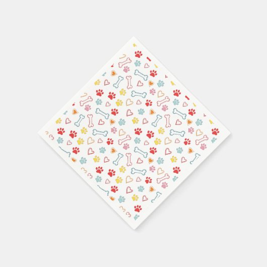 Farbige Paws, Herz und Knochen Doodle Papier Napki Serviette (Ecke)