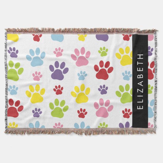 Farbige Paws, Muster, Hundepaws, Ihr Name Decke (Vorderseite)