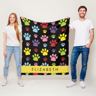 Farbige Paws, Muster, Hundepaws, Ihr Name Fleecedecke