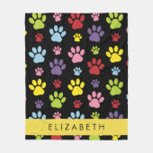 Farbige Paws, Muster, Hundepaws, Ihr Name Fleecedecke (Vorderseite)