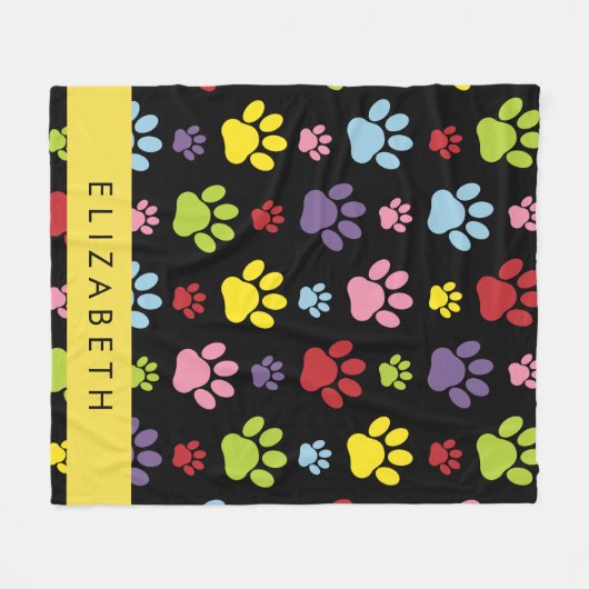 Farbige Paws, Muster, Hundepaws, Ihr Name Fleecedecke (Vorderseite (Horizontal))