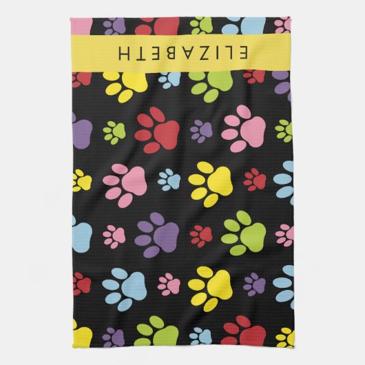 Farbige Paws, Muster, Hundepaws, Ihr Name Geschirrtuch (Vertikal)