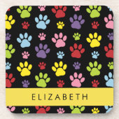 Farbige Paws, Muster, Hundepaws, Ihr Name Getränkeuntersetzer (Vorderseite)