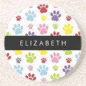 Farbige Paws, Muster, Hundepaws, Ihr Name Getränkeuntersetzer (Vorne)