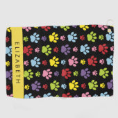 Farbige Paws, Muster, Hundepaws, Ihr Name Golfhandtuch (Horizontal)