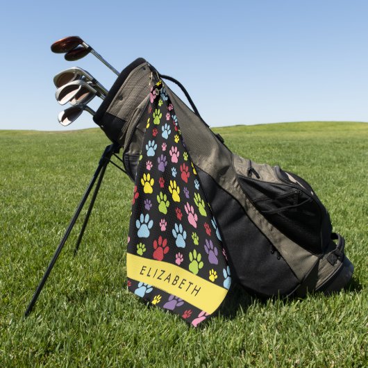 Farbige Paws, Muster, Hundepaws, Ihr Name Golfhandtuch (Gras)
