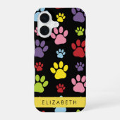 Farbige Paws, Muster, Hundepaws, Ihr Name iPhone 16 Hülle (Rückseite)