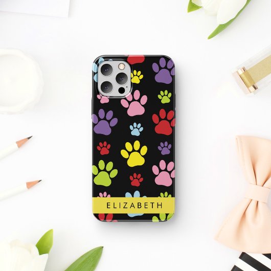 Farbige Paws, Muster, Hundepaws, Ihr Name iPhone 16 Hülle