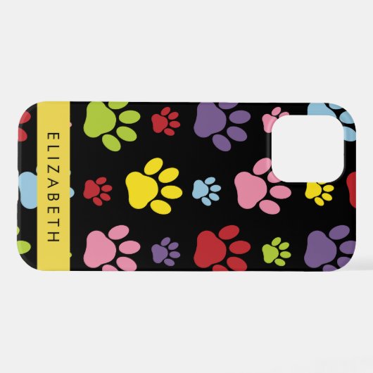Farbige Paws, Muster, Hundepaws, Ihr Name iPhone Hülle (Rückseite (Horizontal))