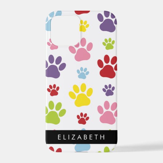 Farbige Paws, Muster, Hundepaws, Ihr Name iPhone Hülle (Rückseite)