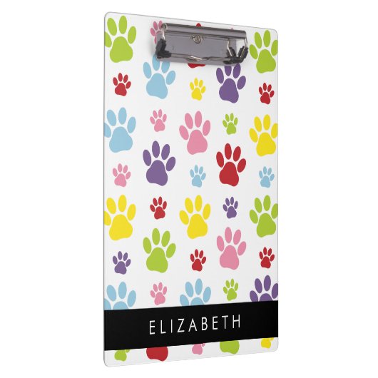 Farbige Paws, Muster, Hundepaws, Ihr Name Klemmbrett (Rechts)