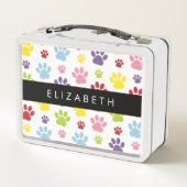 Farbige Paws, Muster, Hundepaws, Ihr Name Metall Brotdose (Rückseite)