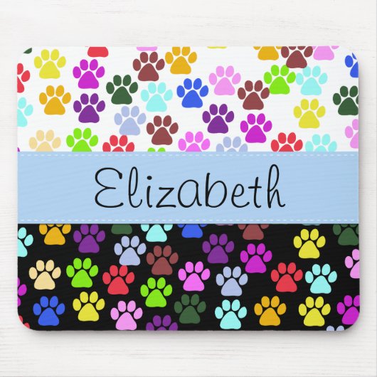 Farbige Paws, Muster, Hundepaws, Ihr Name Mousepad (Vorne)