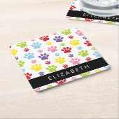 Farbige Paws, Muster, Hundepaws, Ihr Name Rechteckiger Pappuntersetzer (angewinkelt)