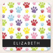 Farbige Paws, Muster, Hundepaws, Ihr Name Rechteckiger Pappuntersetzer (Vorderseite)