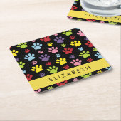 Farbige Paws, Muster, Hundepaws, Ihr Name Rechteckiger Pappuntersetzer (angewinkelt)